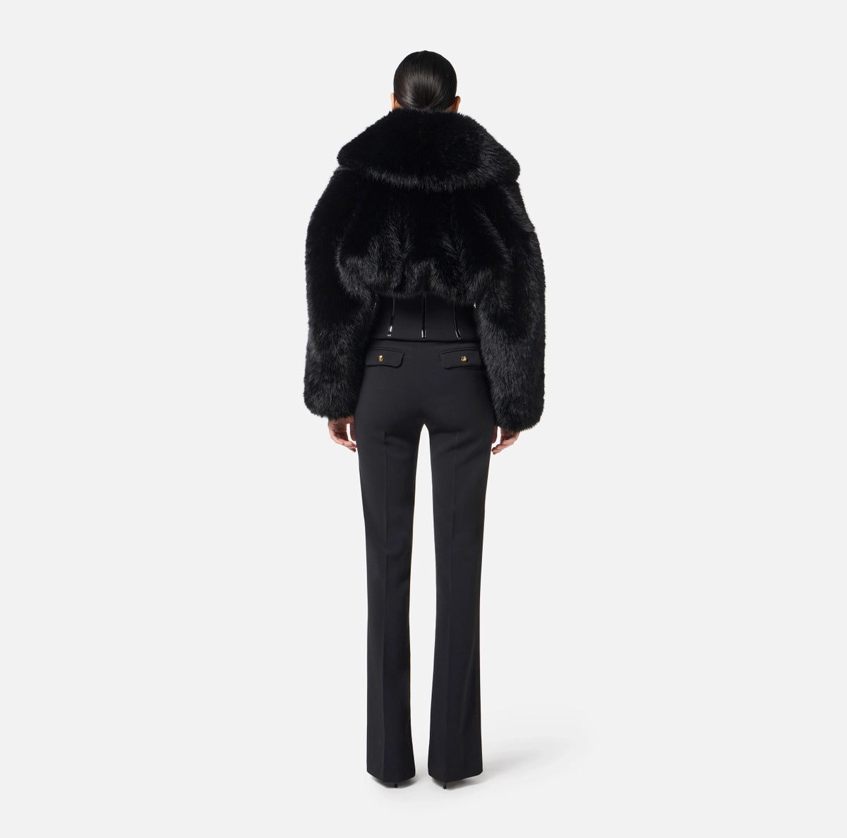 Trousers in lightweight crêpe fabric with jewel chain