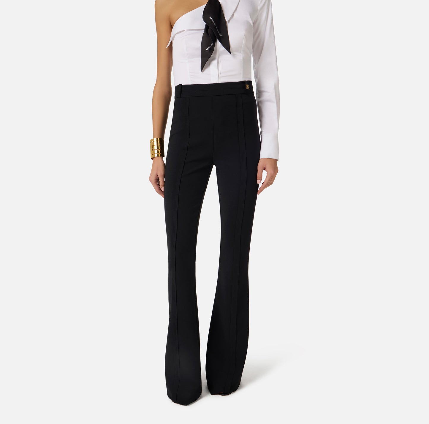 Trousers in double layer stretch crêpe fabric with logo charm