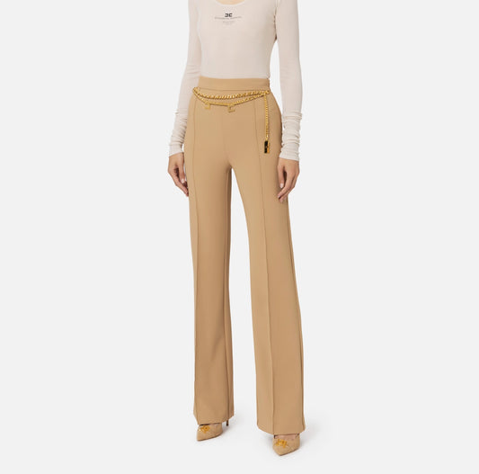 Palazzo trousers in stretch crêpe fabric with belt