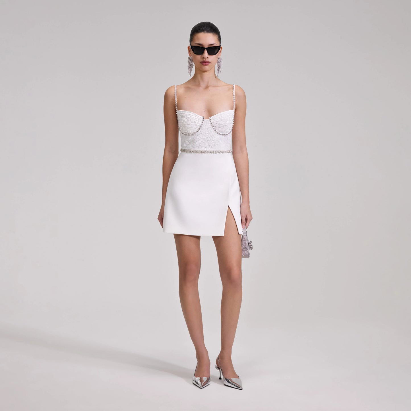 White Lace Bodice Mini Dress