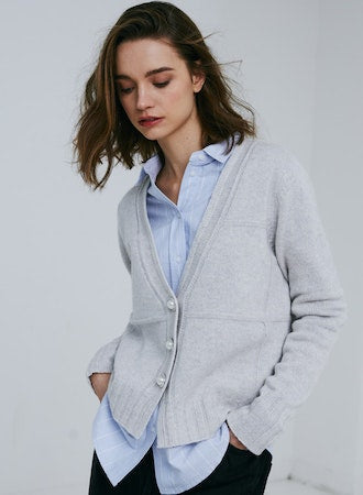 V Neck Cardigan W/ Pearl Buttons