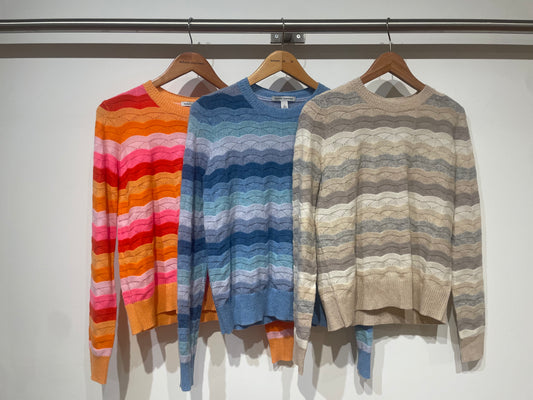 Tonal Wavy//Pointelle Stripe Crew