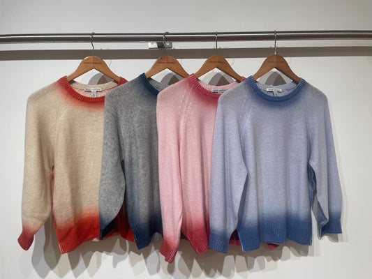 Dip Dyed Blouson Sleeve Raglan Crew