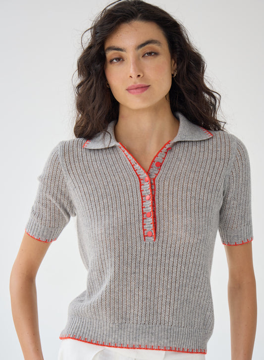 Ladder Stitch Polo With Blanket Stitch Detail