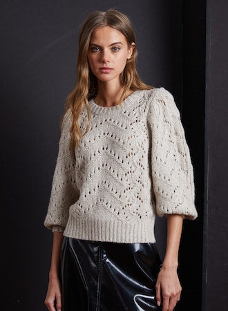 Puff Sleeve Fancy Pointelle Crew