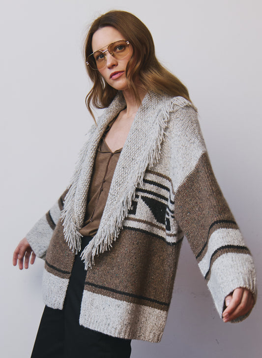 Southwest Fringed Shawl Collar Throw