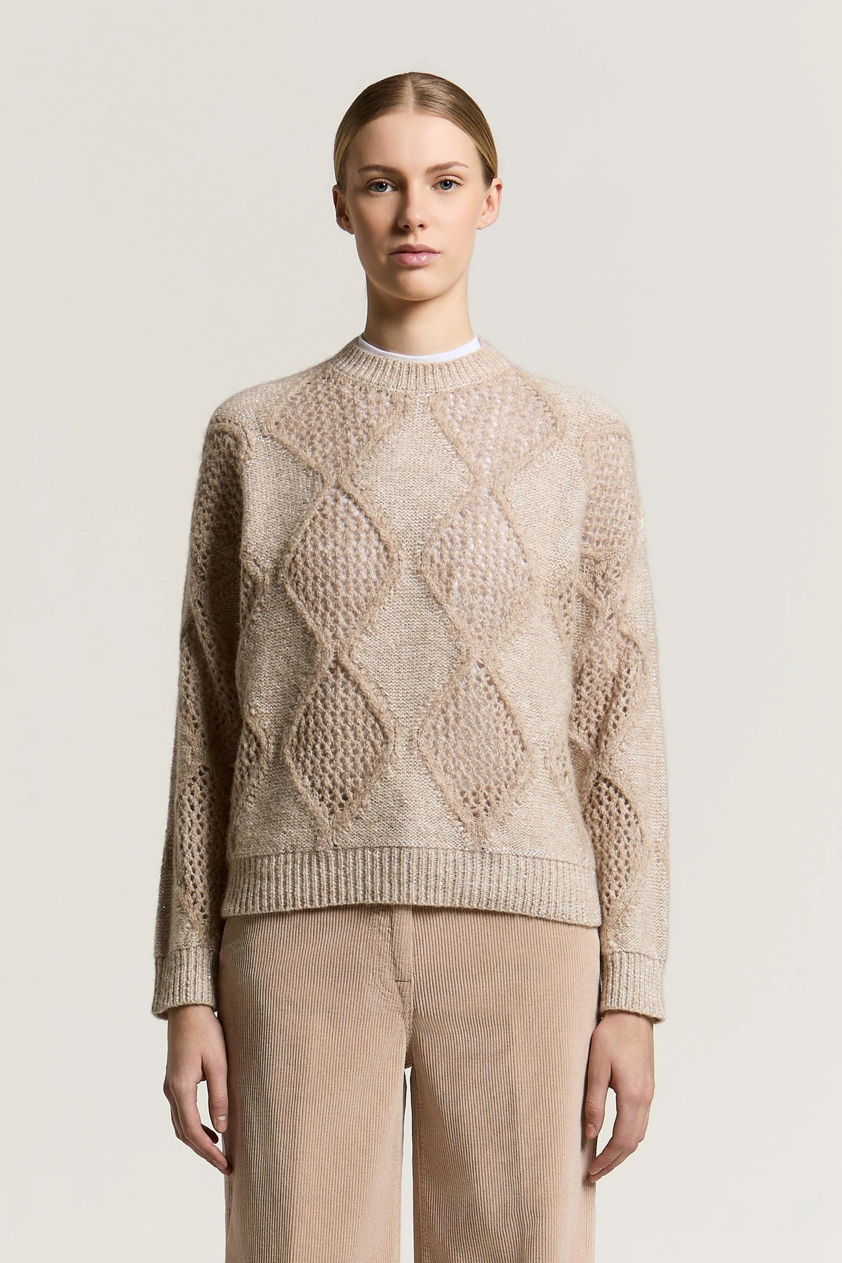 Wool, cotton and alpaca sweater with diamond detailing