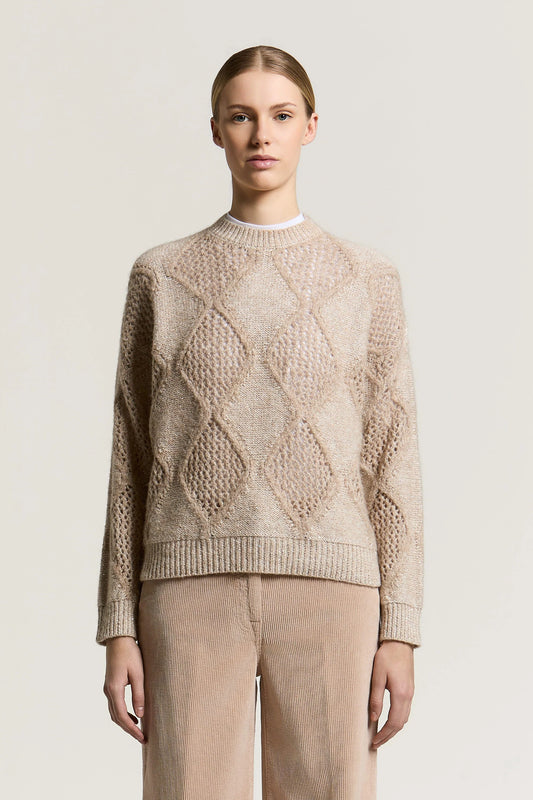 Wool, cotton and alpaca sweater with diamond detailing