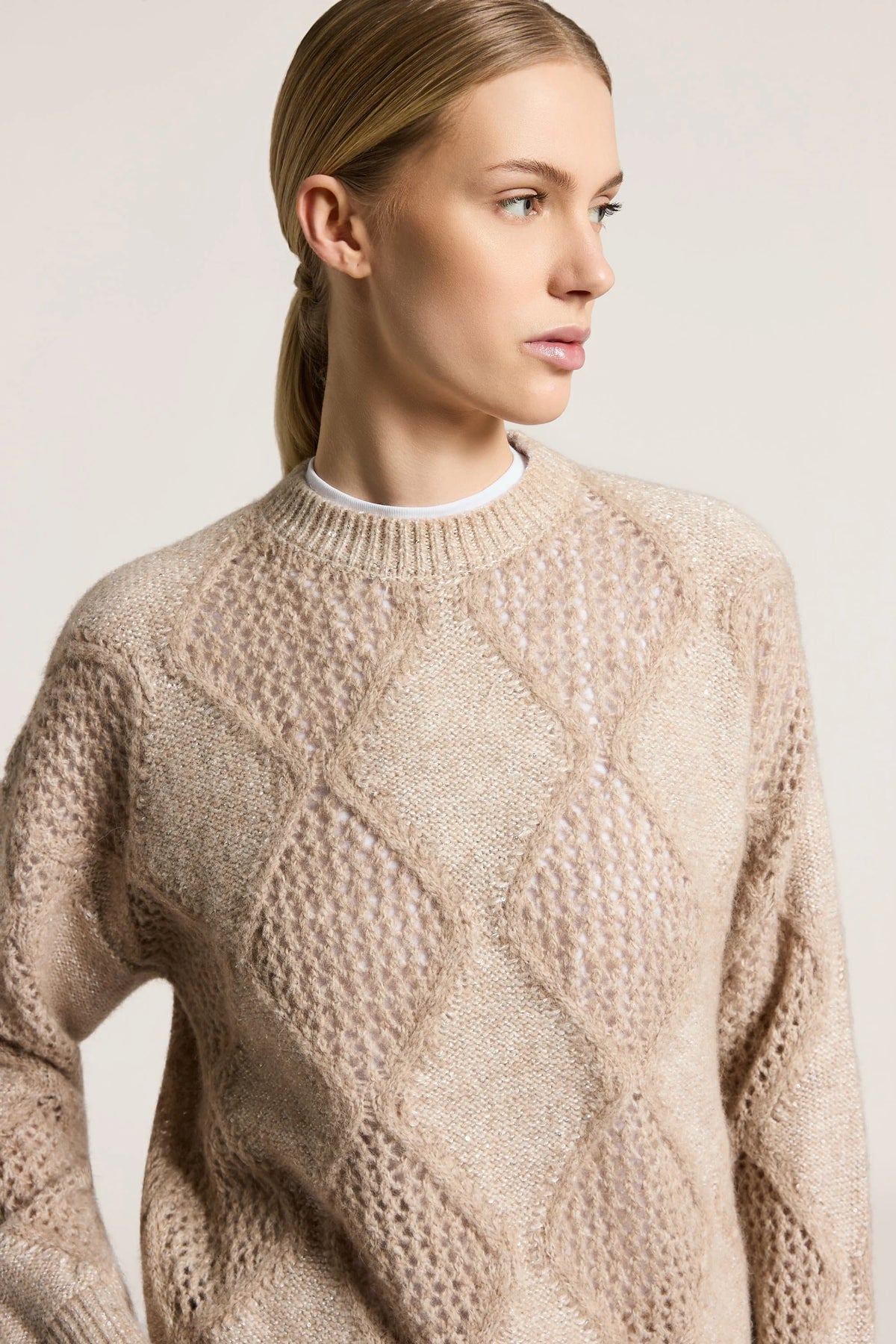 Wool, cotton and alpaca sweater with diamond detailing