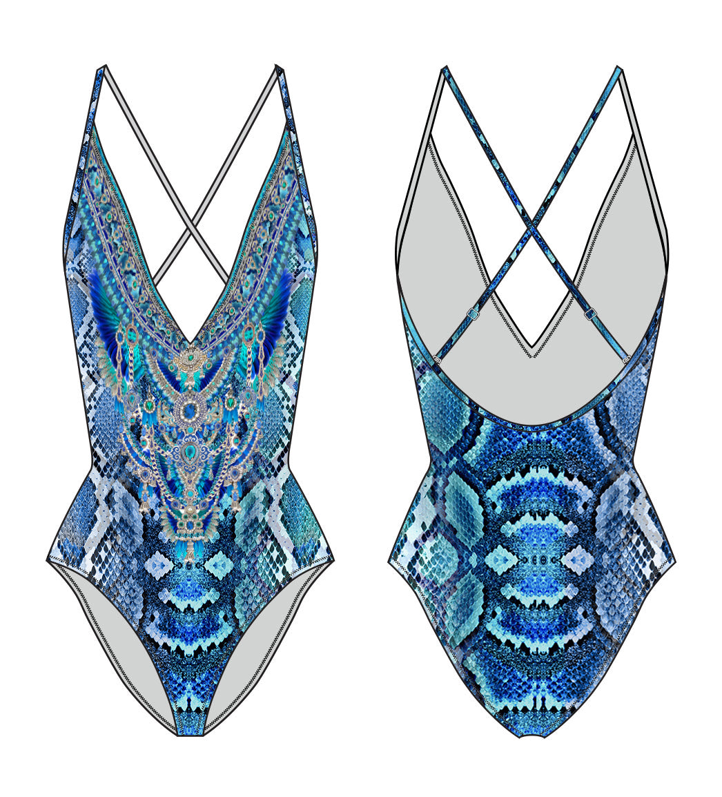 PADDED V NECK CROSS BACK ONE PIECE