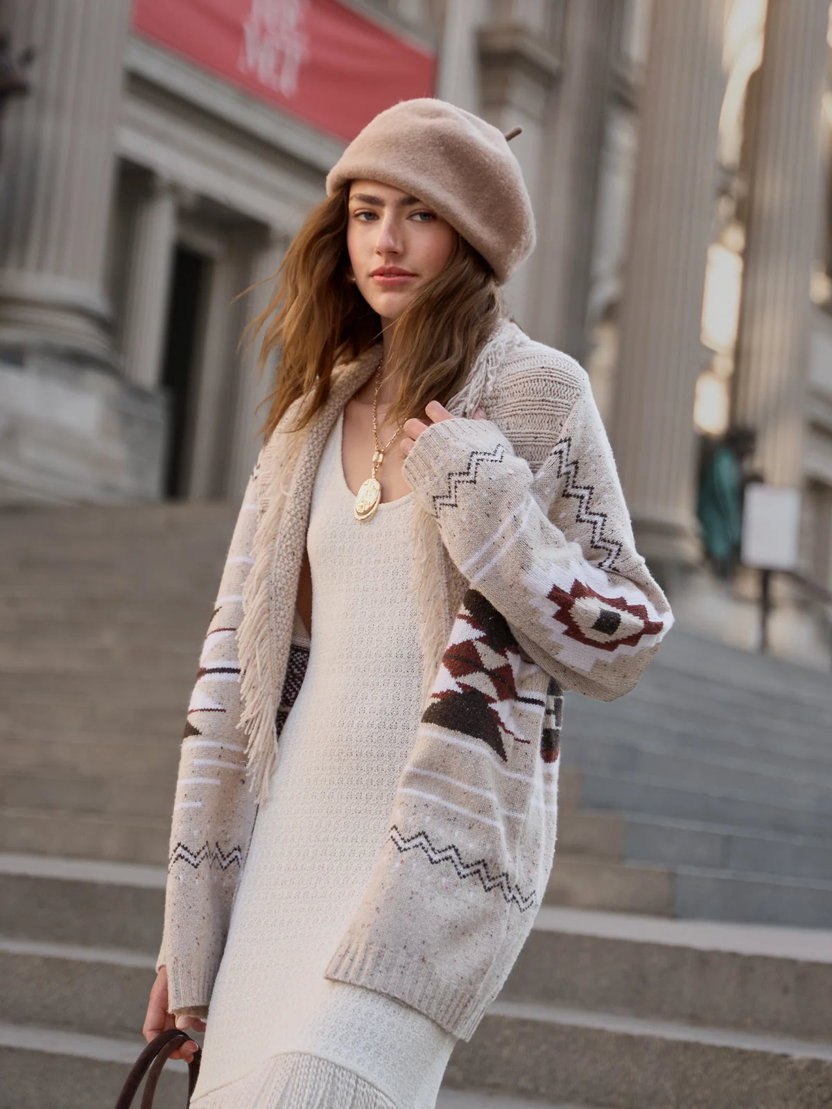 Southwest Fringed Shawl Collar Throw