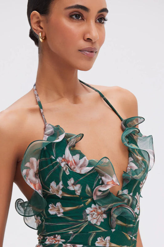 Botanic Retro Flutter Midi Dress