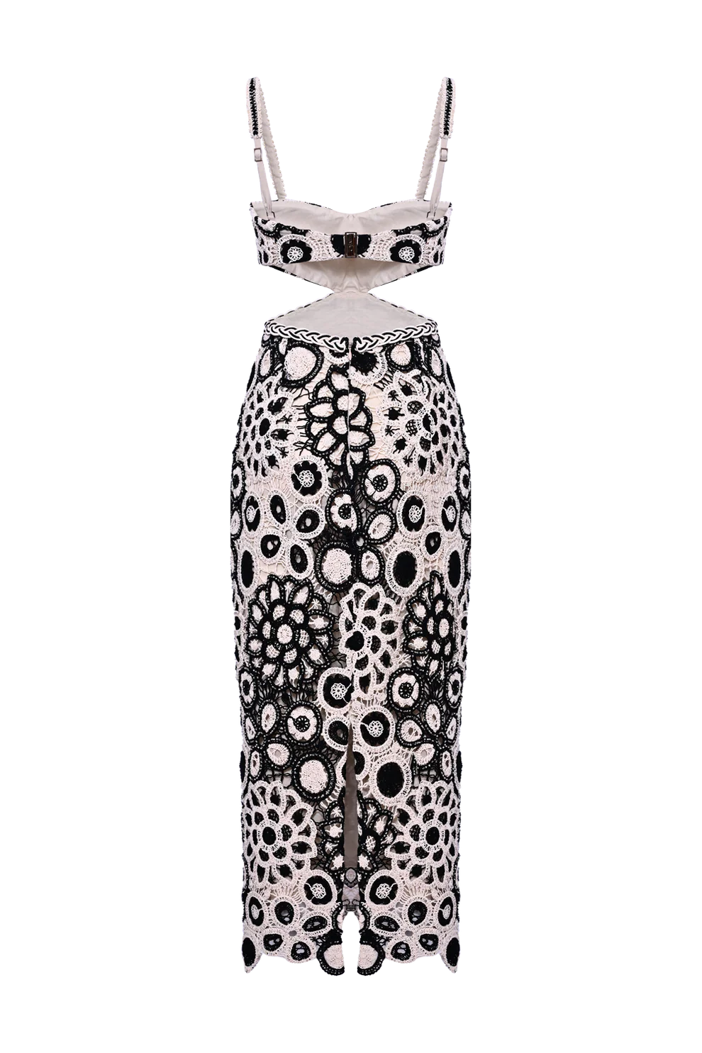 CORAL CROCHET CUTOUT MIDI DRESS