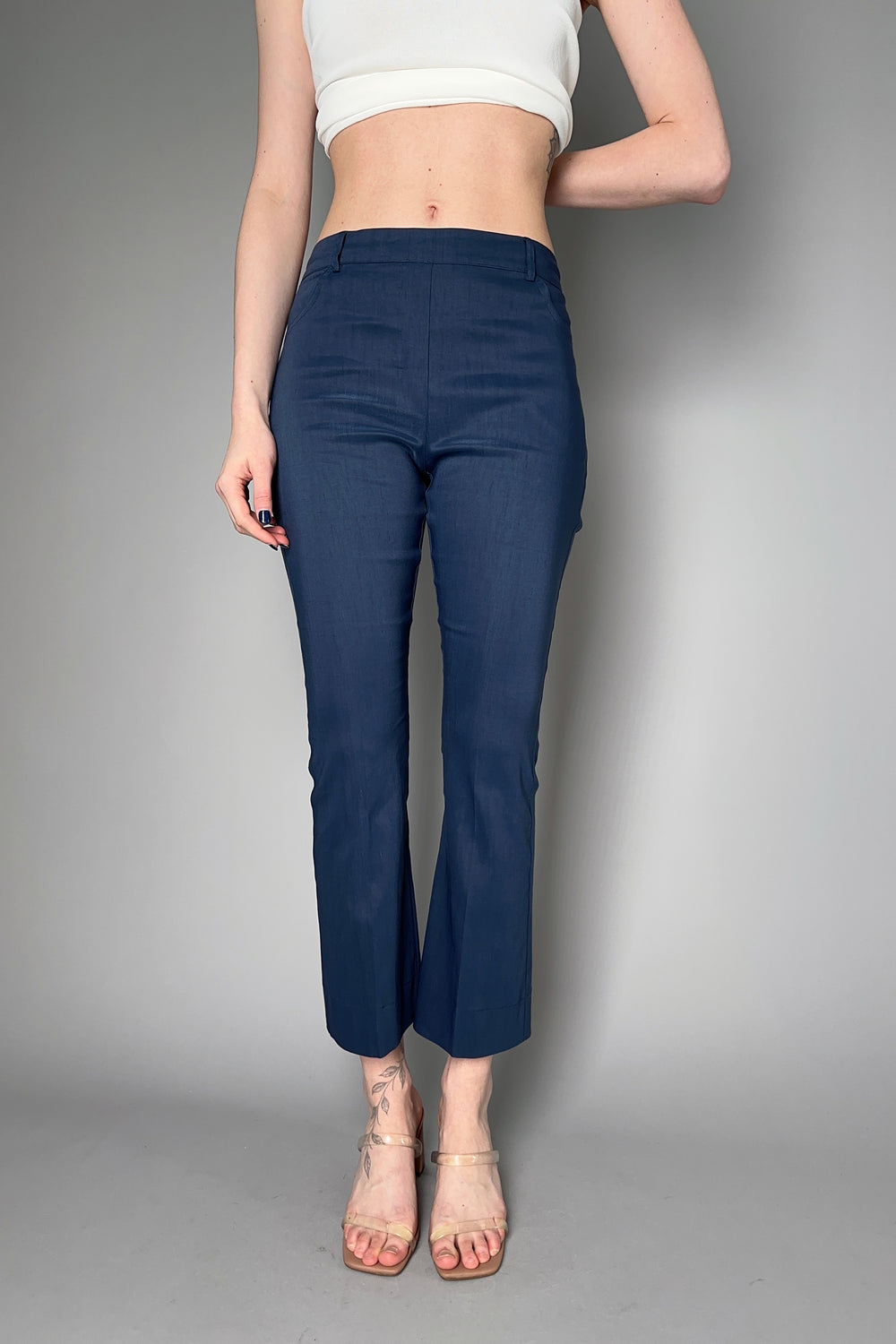 SATIN FINISH LINEN TROUSERS IN NAVY