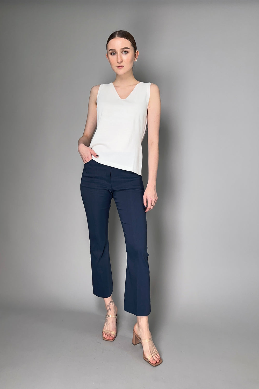 SATIN FINISH LINEN TROUSERS IN NAVY