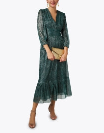 Clara Teal Metallic Chiffon Dress