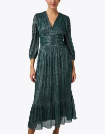 Clara Teal Metallic Chiffon Dress