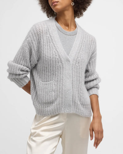 Button-Down Shimmer Tricot Cardigan