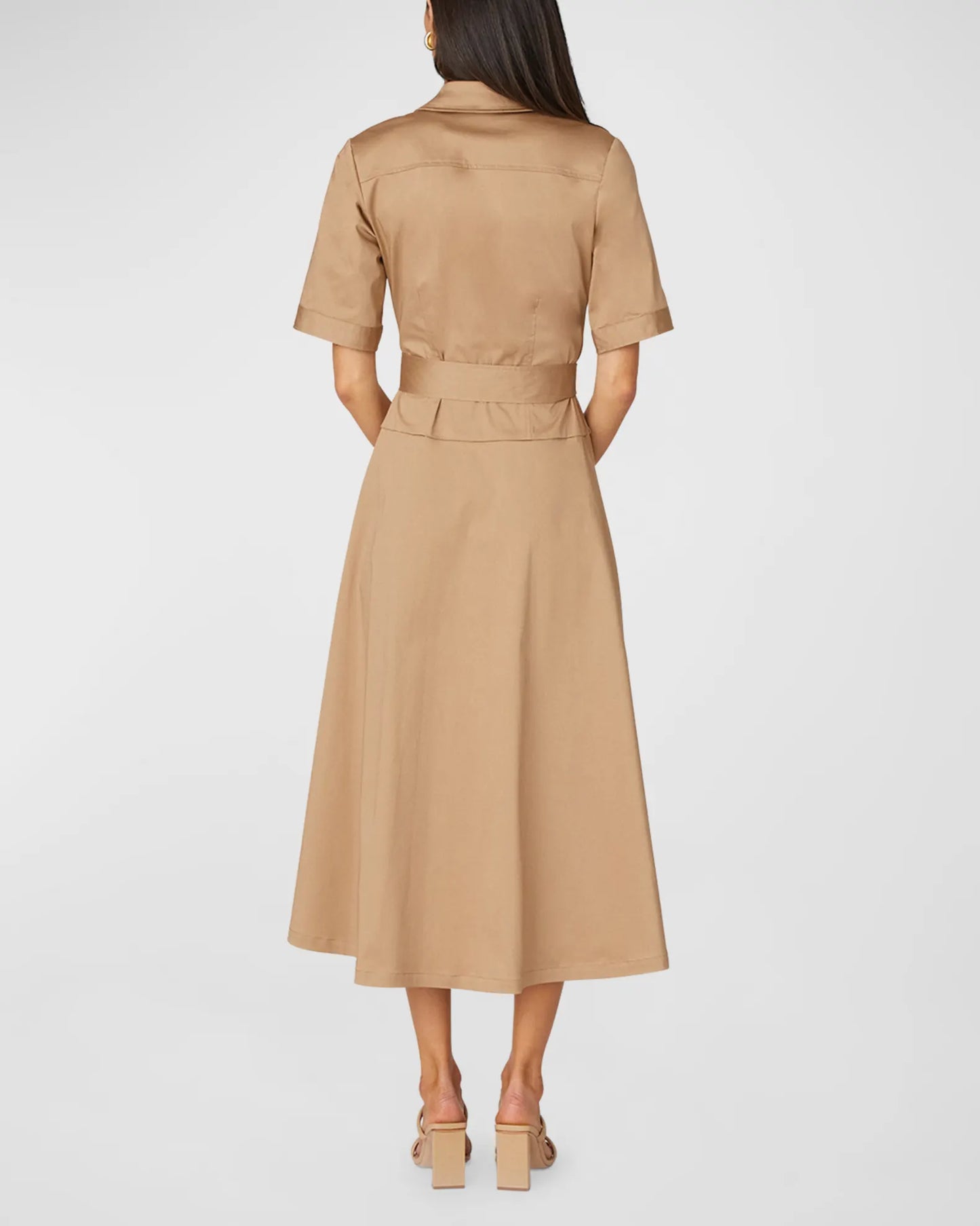 Keri Tie-Belt Stretch Cotton Midi Shirtdress