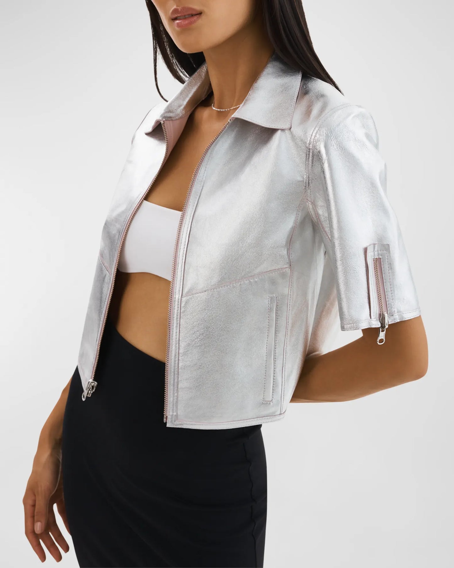 Sevana Reversible Short-Sleeve Leather Jacket