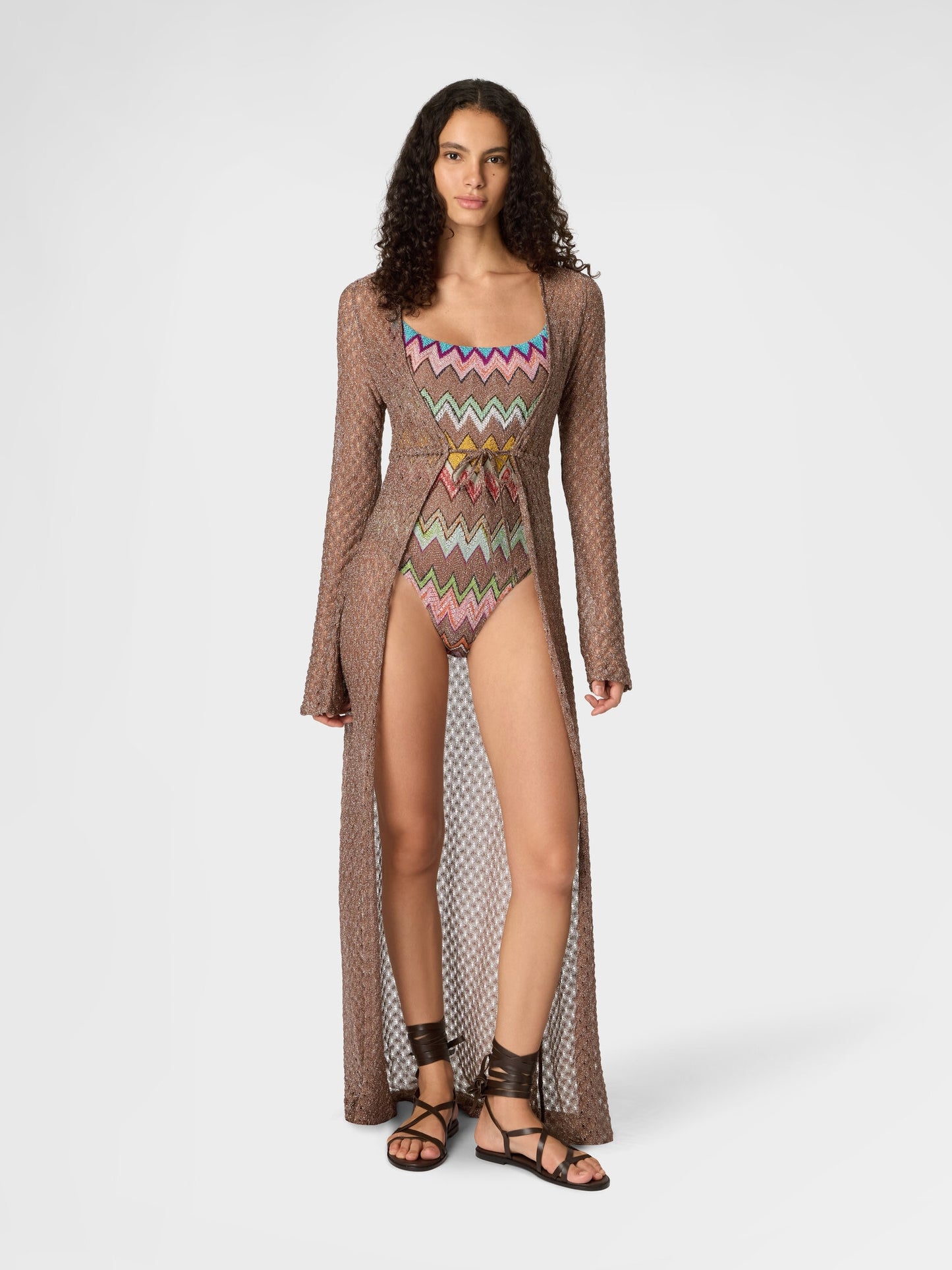Long cardigan in lamé viscose with spiderweb motif