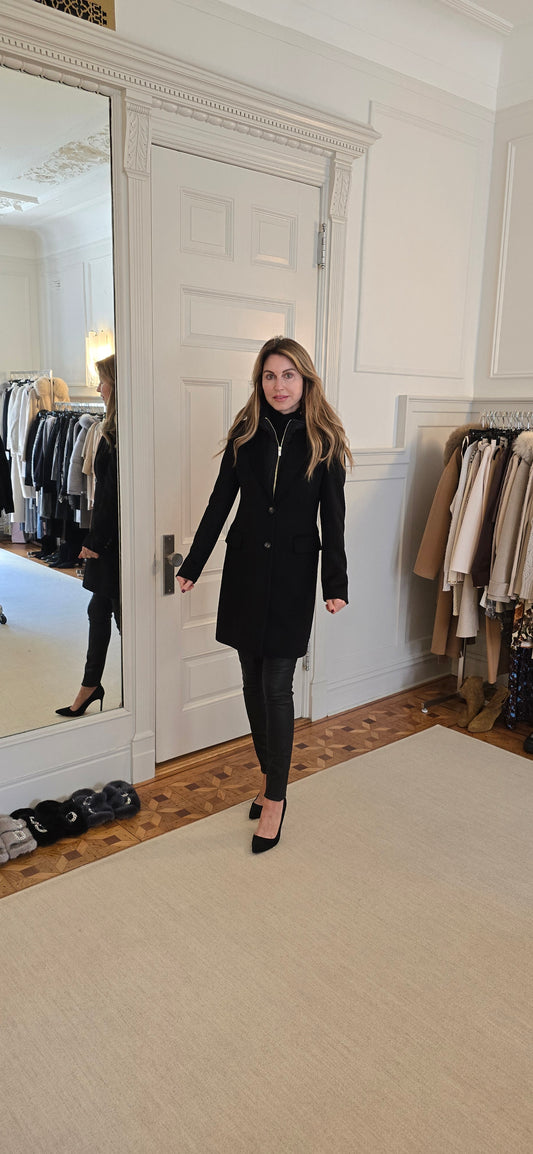 Wool coat with detachable hood