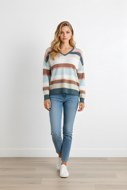 MULTI-COLOR STRIPE VEE