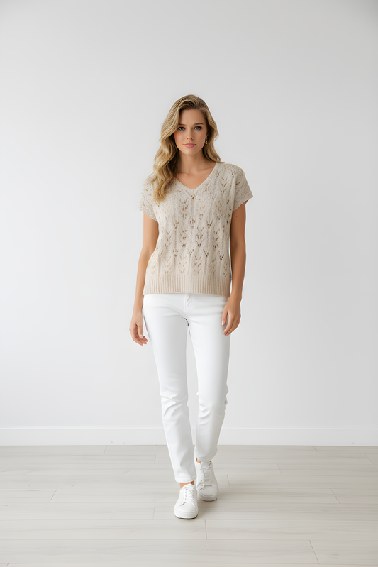 SEQUIN CAP SLV OPENWORK VEE