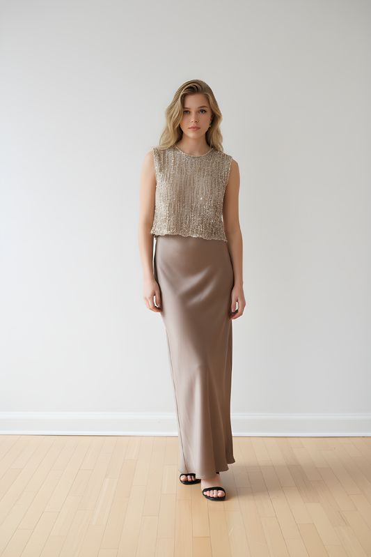 Maxi dress with crochet vest