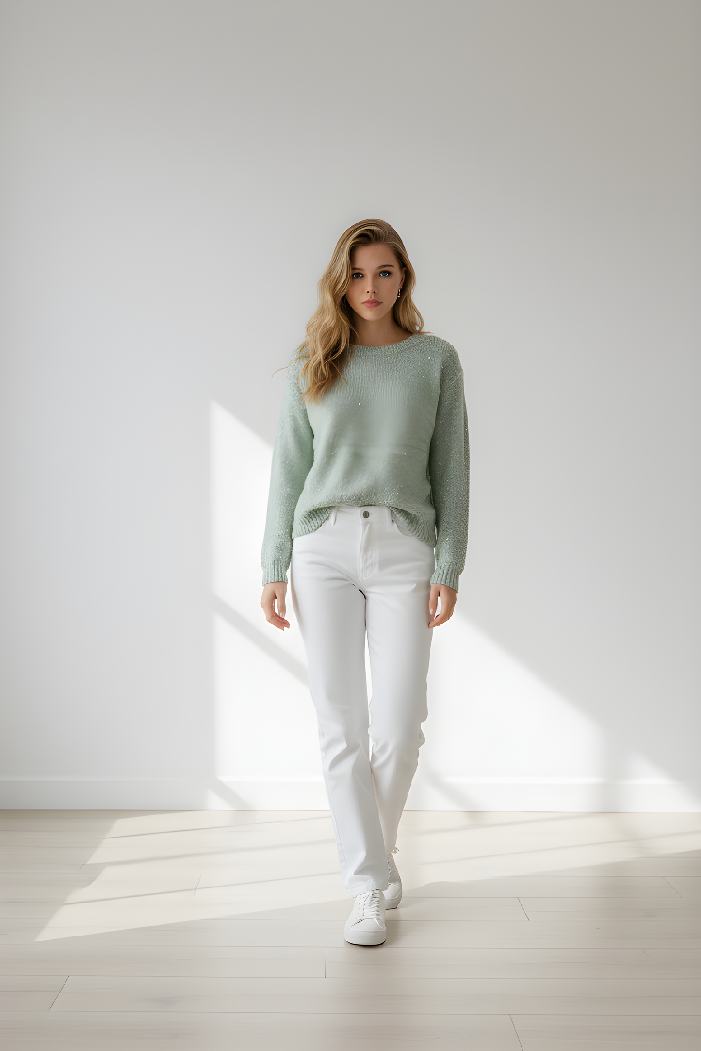 3/4 SLV TEXTURED SEQUIN CREW