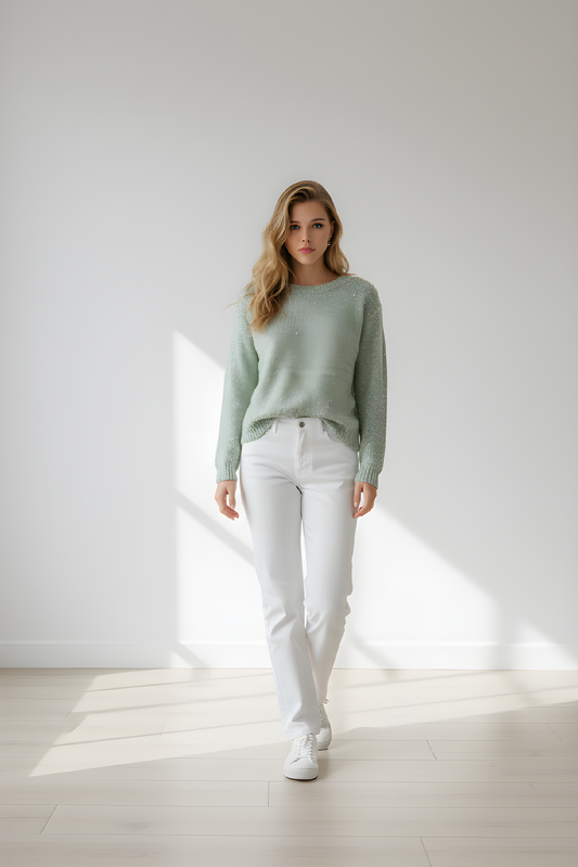 3/4 SLV TEXTURED SEQUIN CREW