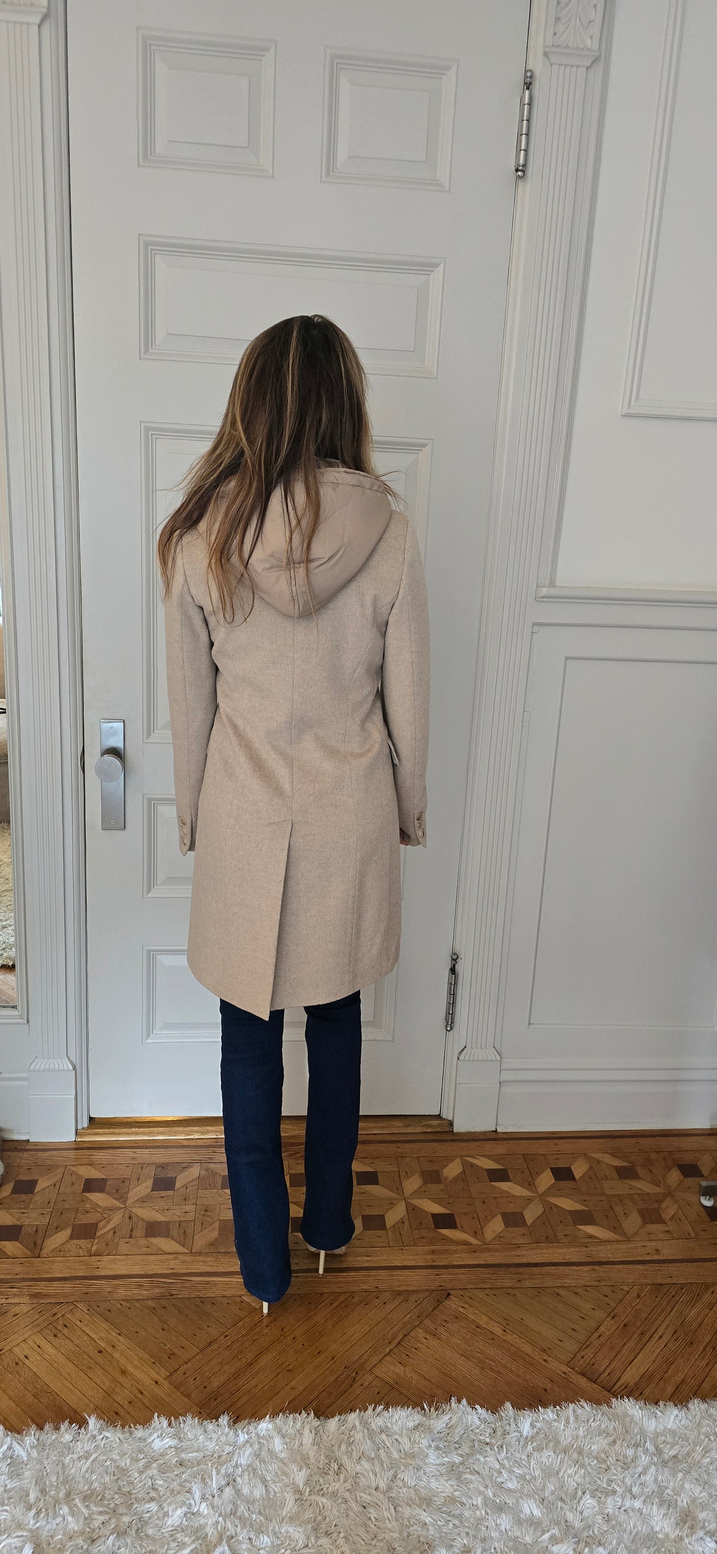 Wool coat with detachable hood