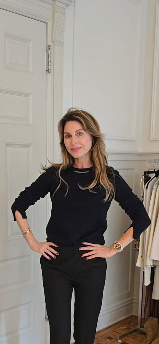 Navy Crew neck sweater with chain detail