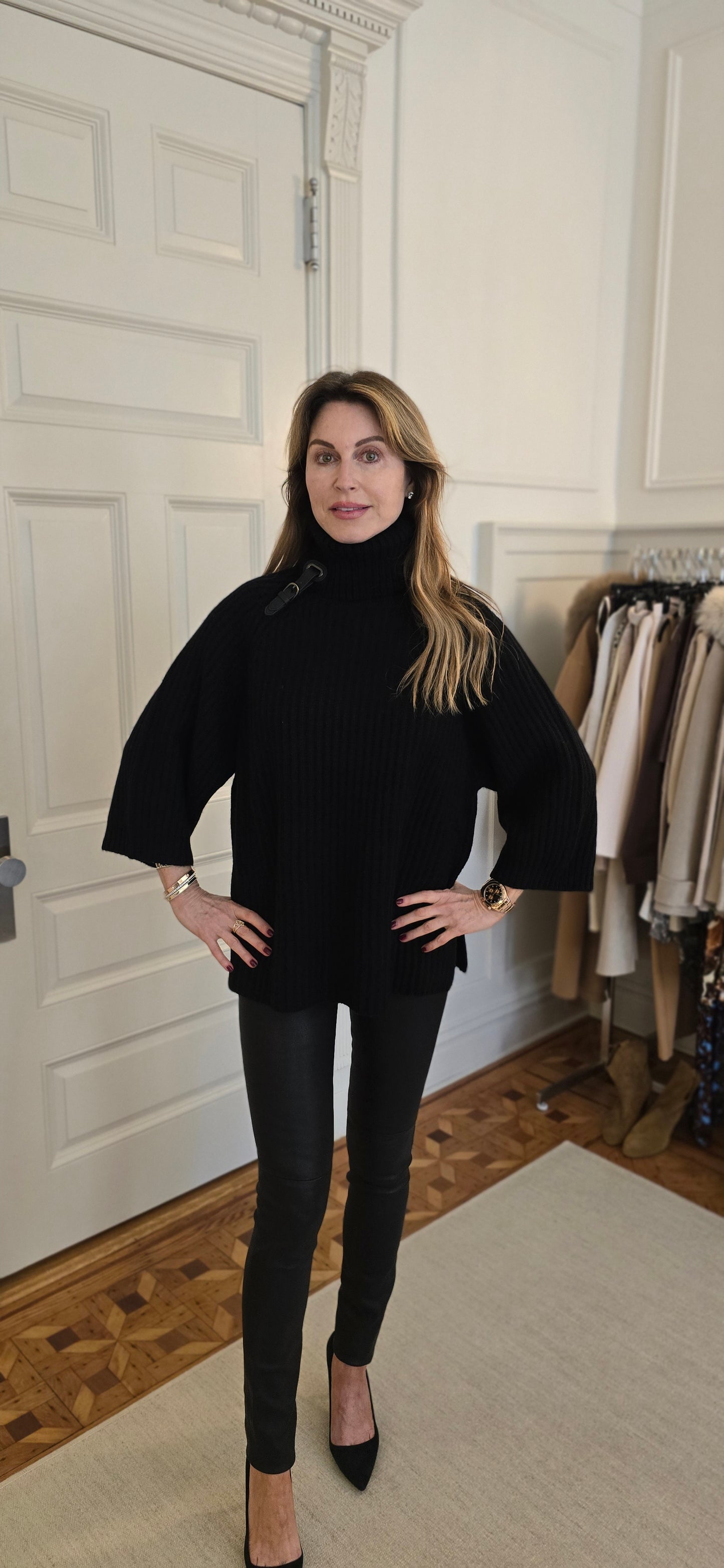 High neck sweater with buckle detail