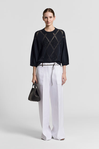 Cotton sweater with diamond design