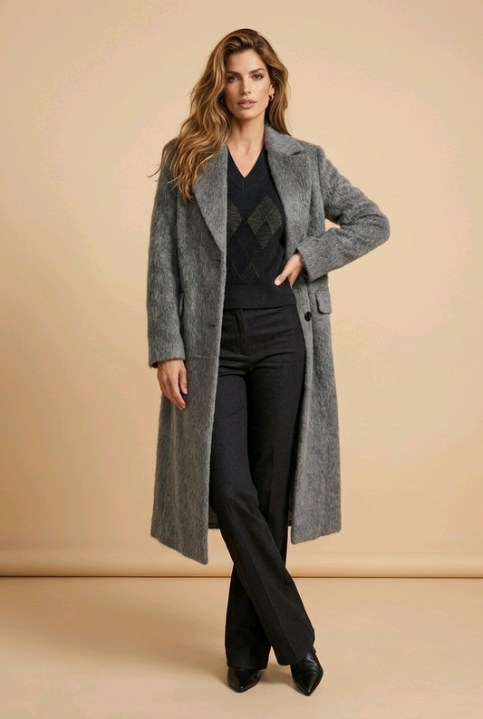 Single-breasted coat in baby suri alpaca and wool