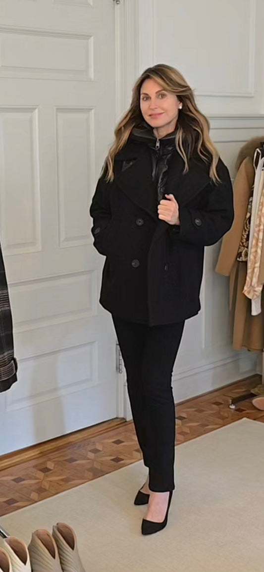 PEACOAT IN LUREX WOOL WITH NYLON TRIM