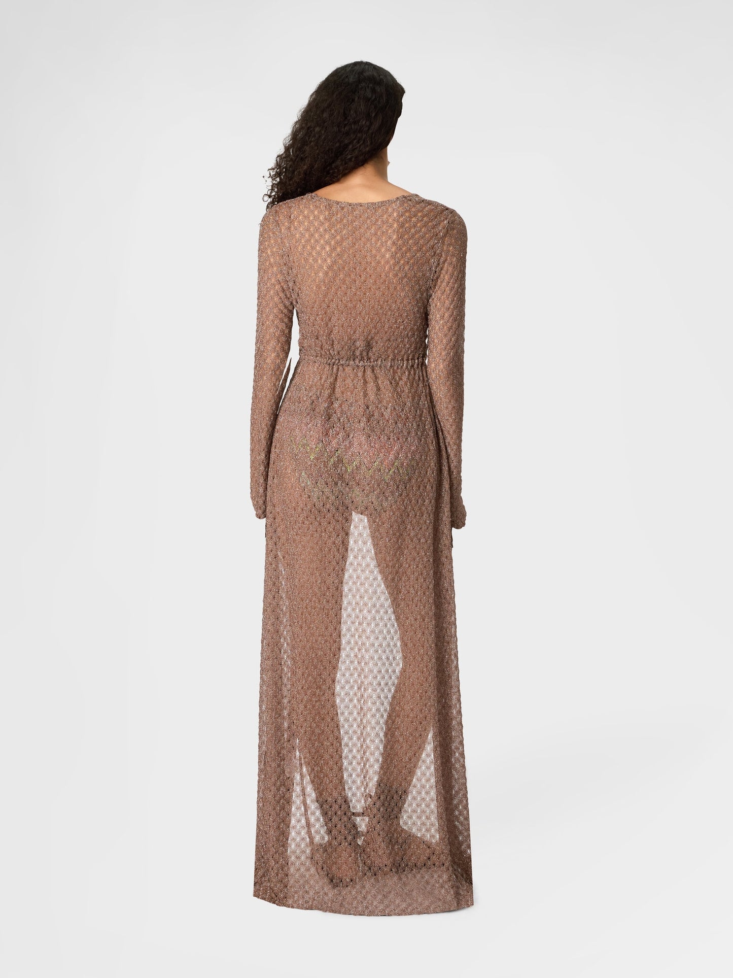 Long cardigan in lamé viscose with spiderweb motif