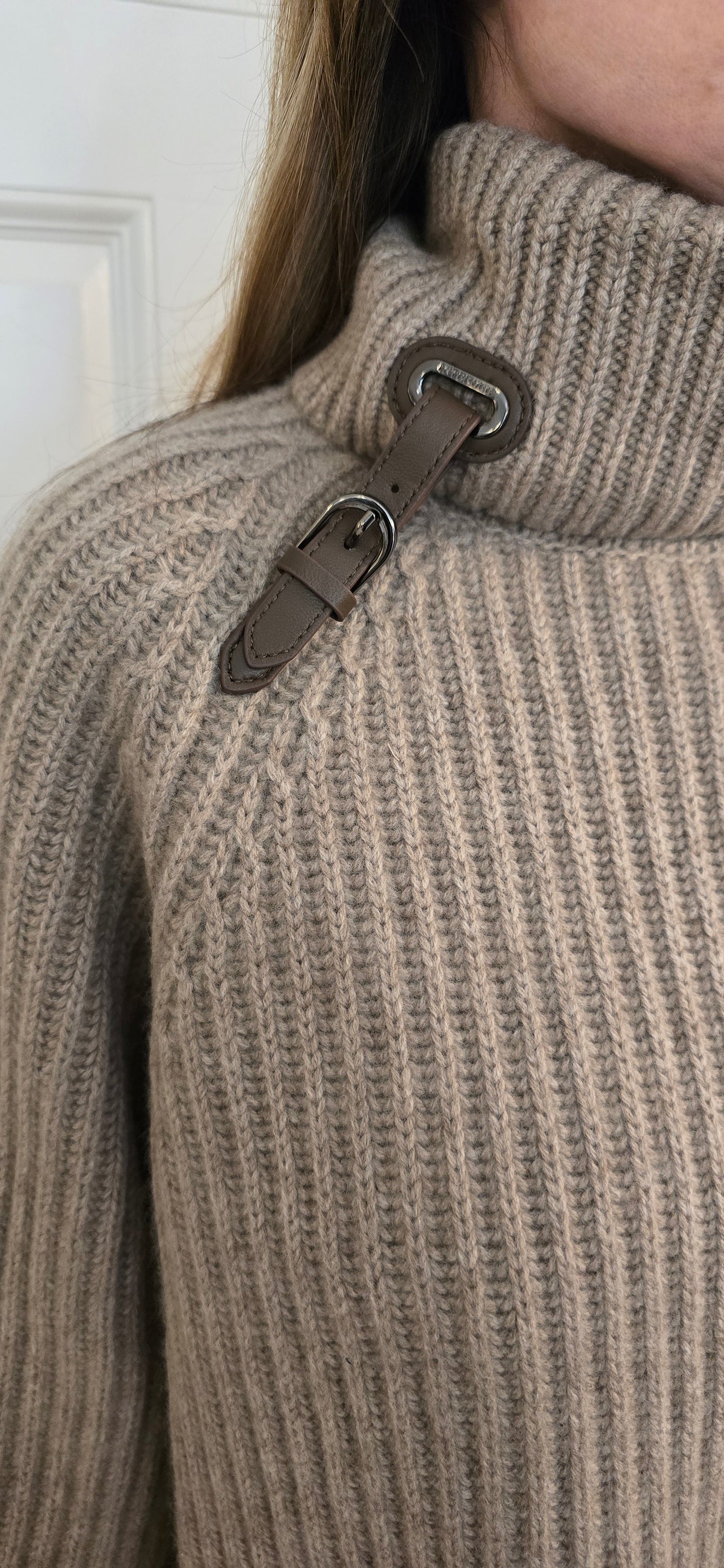 High neck sweater with buckle detail