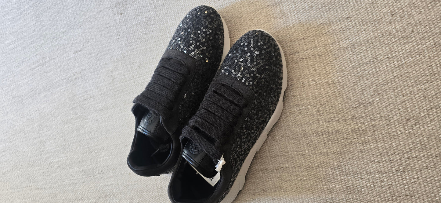 Sequin-embellished leather sneakers