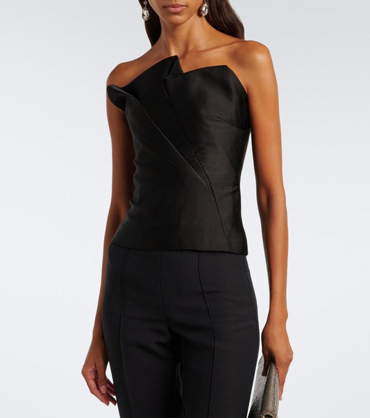 Pleated taffeta corset top