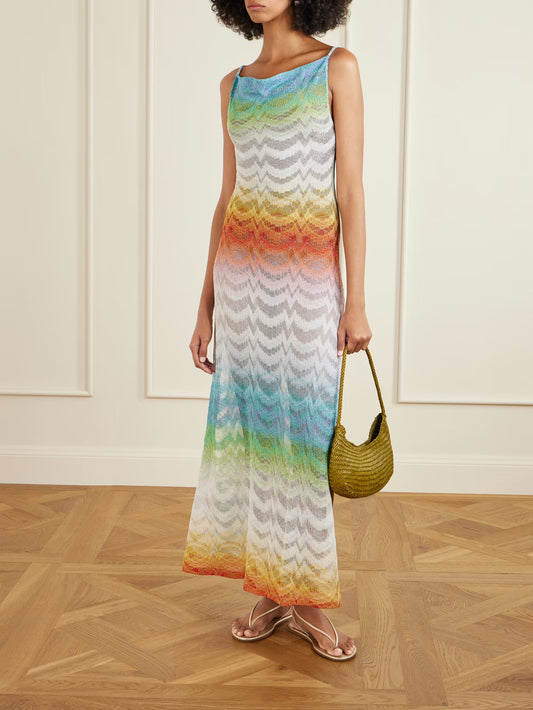 Striped metallic crochet-knit coverup