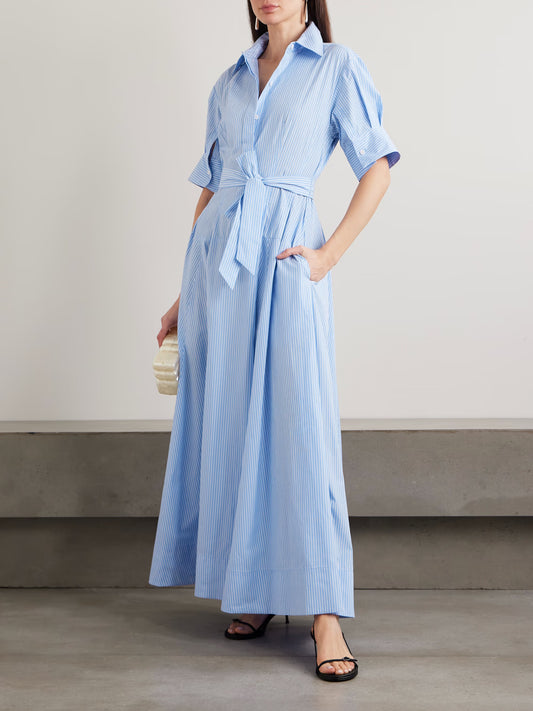 Truman belted striped cotton midi shirt dress