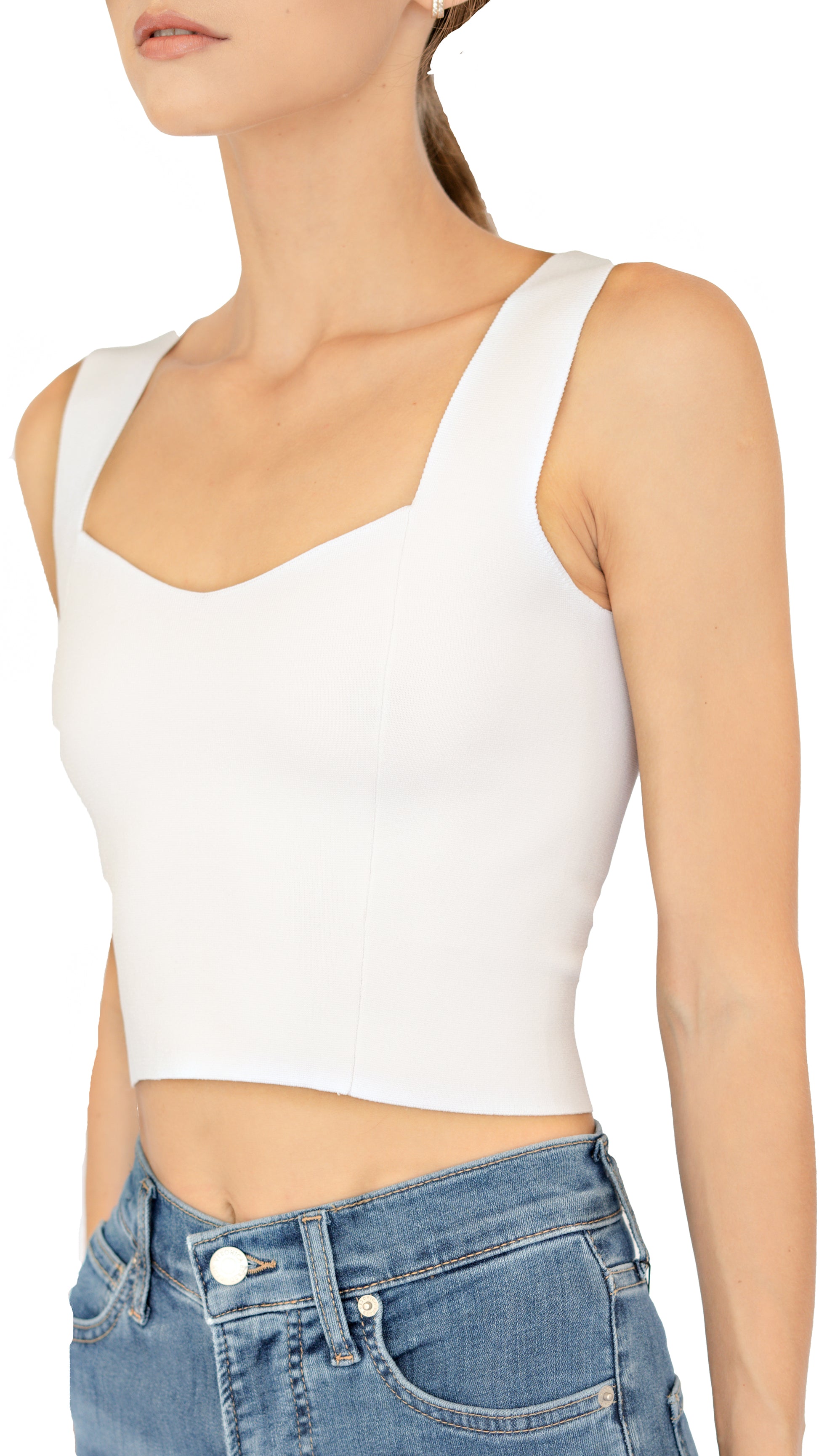 ALC cropped knit white top with sweetheart neckline