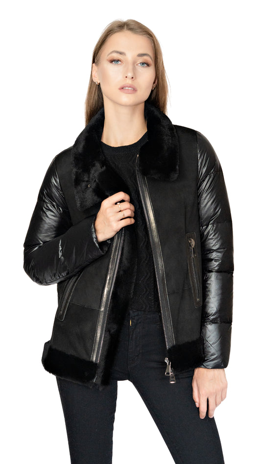 Artico shearling and down jacket in black