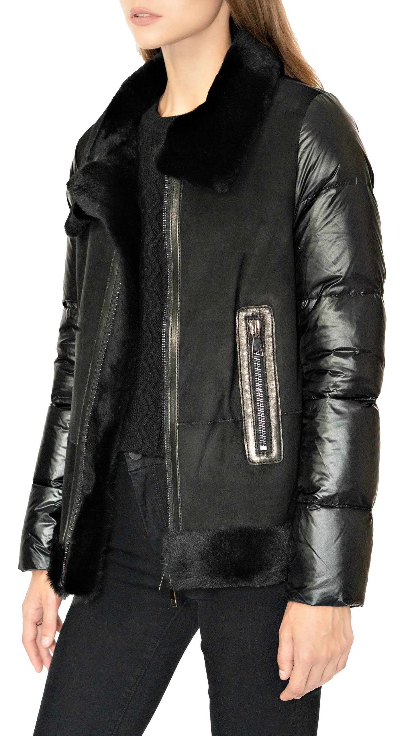 Artico shearling and down jacket in black