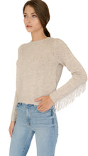 Autumn Cashmere crew neck sweater with fringe in light color