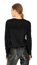 Autumn Cashmere crew neck sweater with fringe in Autumn Cashmere crew neck sweater with fringe in black color