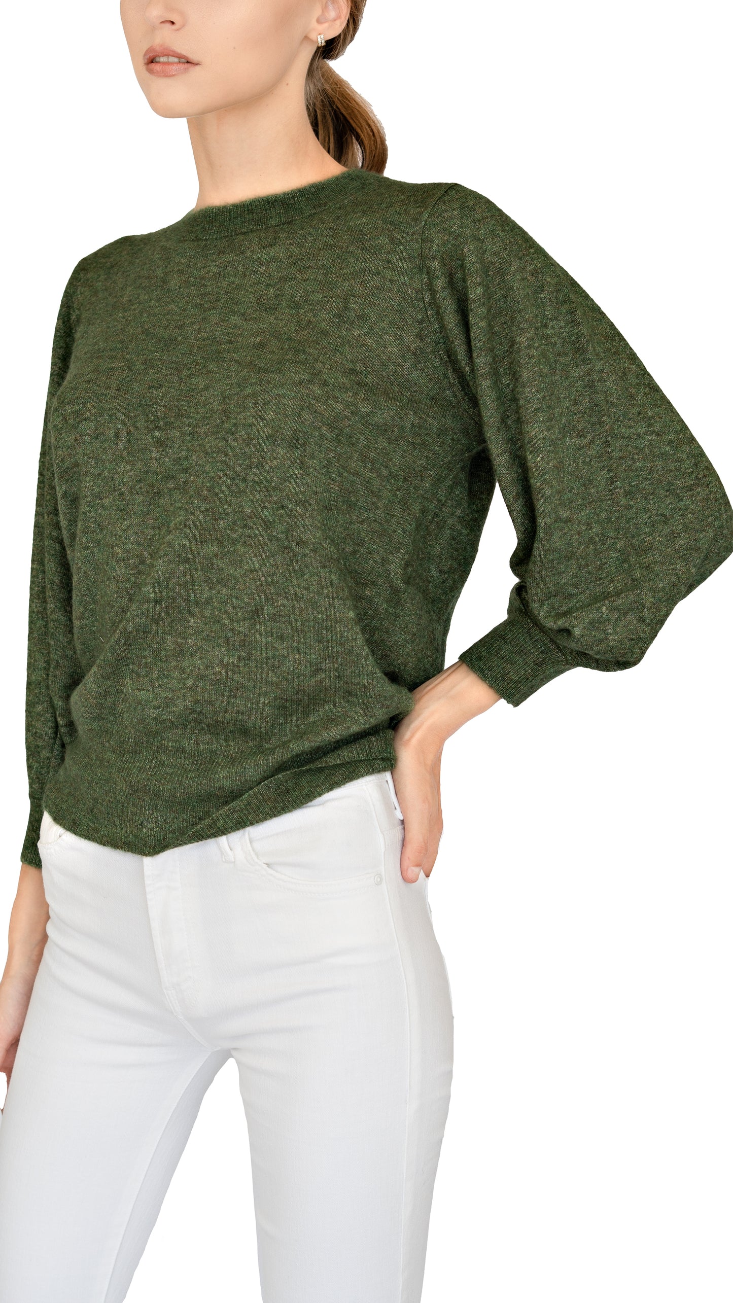 Autumn Cashmere crew neck puff sleeve sweater in green