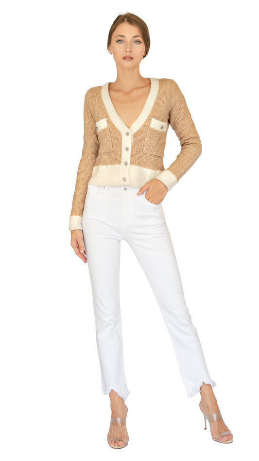 Autumn Cashmere beige v neck cardigan with buttons and pockets